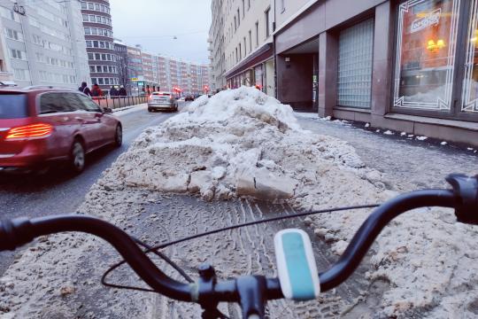 Snow mountain blocking cycle path