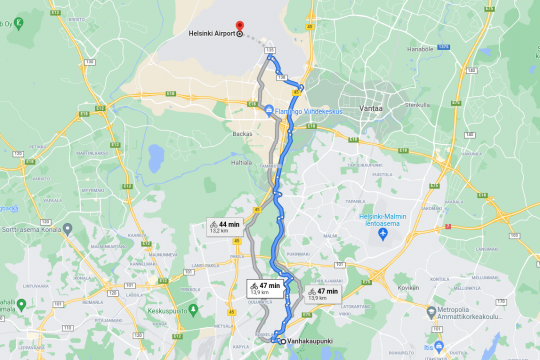 Bicycle route to the Helsinki-Vantaa airport