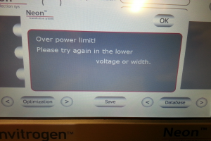 Neon electroporation device chickens out (and it can't do grammar either)