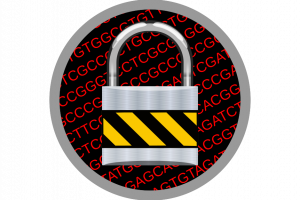 A padlock in front of a DNA sequence