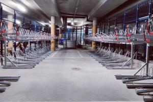 Empty 198-rack parking facility inside the Viikki car park